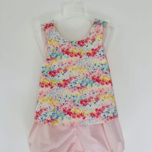 Ensemble tablier bloomer - Fleurs du printemps - Uni rose