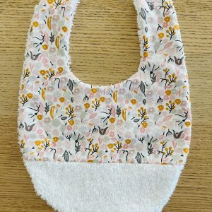 Bavoir rond - Fleurs roses et grises