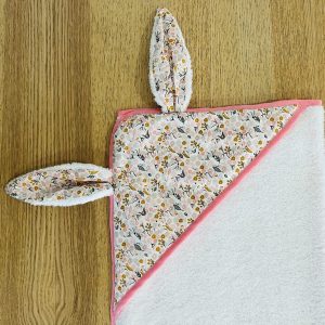 Cape de bain - Fleurs roses et grises