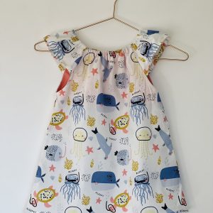 Robe encolure élastique - Fond marin baleine