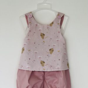 Ensemble tablier bloomer - souris et fleurs - Uni parme