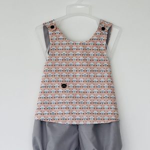 Ensemble tablier bloomer - Petits chats - Uni gris