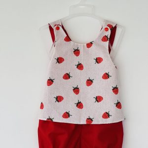 Ensemble tablier bloomer - Fraise - Uni rouge