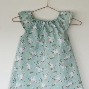 Robe encolure élastique - licorne bleu