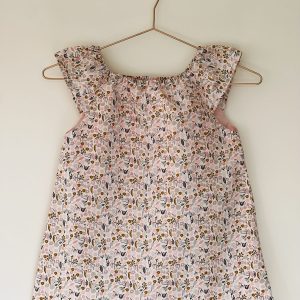 Robe encolure élastique - Fleurs roses et grises