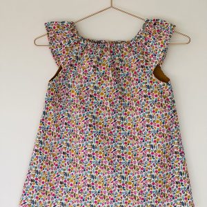 Robe encolure élastique - Fleurs fuchsia et moutarde